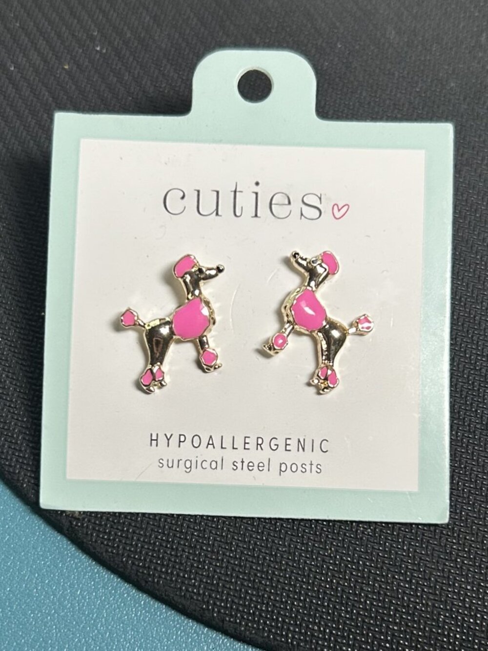 Cuties Pink Enamel Poodle Stud Earrings Hypoallergenic Surgical Steel NWT